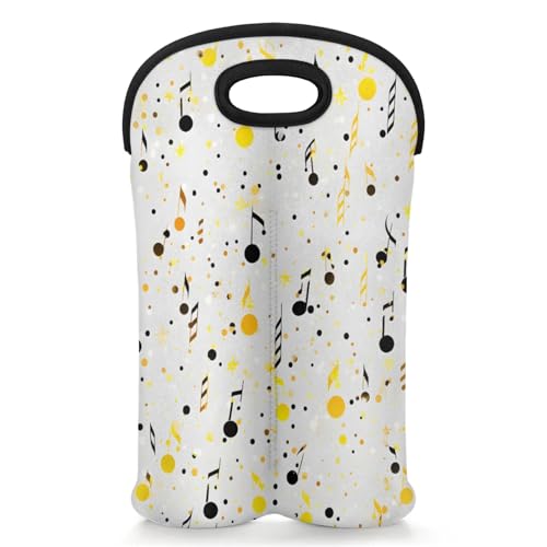 GzLeyigou 2 Bottles Music Note Wine Bag Sleeve Totes Neoprene Protective Wine Carrier Bag for Wine,Water, Champagne, Beer, Baby Bottles,Gift 14.5 x 10 Inches
