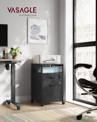 Image of VASAGLE 2 Drawer File Cabinet with Lock, Rolling Printer Stand