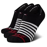 Tommy Hilfiger Mens No Show Socks - 3 Pack Soft Cotton Blend Ankle Socks for Men - Ultra Low Cut Liners for Loafers Sneakers, Size 7-12, Black Stripe