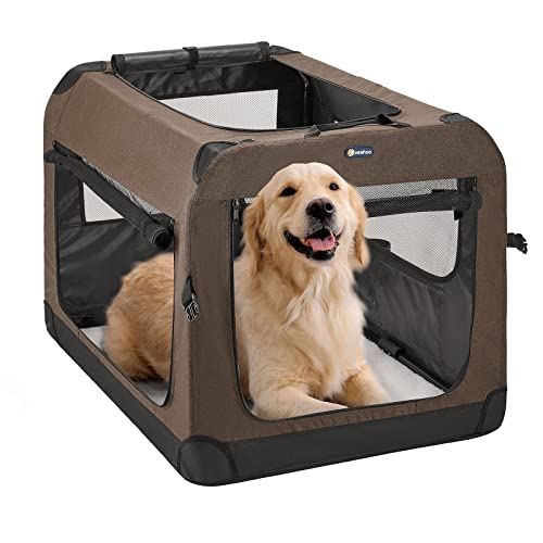 Veehoo Folding Soft Dog Crate, 3-Door Pet Kennel For Crate-Training Dogs, 5 X Heavy-Weight Mesh Screen, 600D Cationic Oxford Fabric, Indoor & Outdoor Use, 36", Brown #TOP17