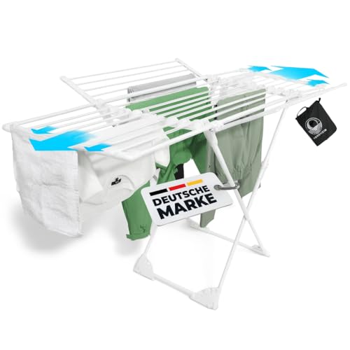MONDHEIM® Tendedero telescópico XXL de obsidiana, 26 m de longitud de secado, barra transversal extraíble, ahorra espacio, utilizable para balcón o terraza (color blanco)
