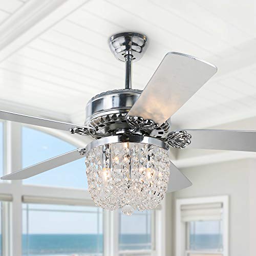 52" Crystal Ceiling Fan with Lights and Remote Crystal Chandelier Ceiling Fan with lights, Reversible Motor, 3 Speed, 4 Timing Options, Chrome