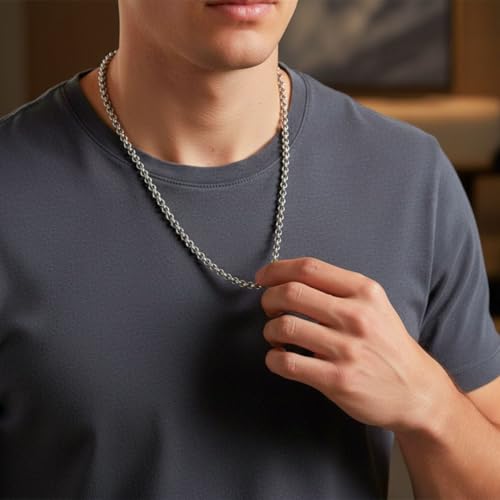 Image of THE MEN THING Chain for Men, Luxury Pure Titanium Steel Chain | Silver Stainless Steel Chain | Necklace Jewellery for Men & Boys