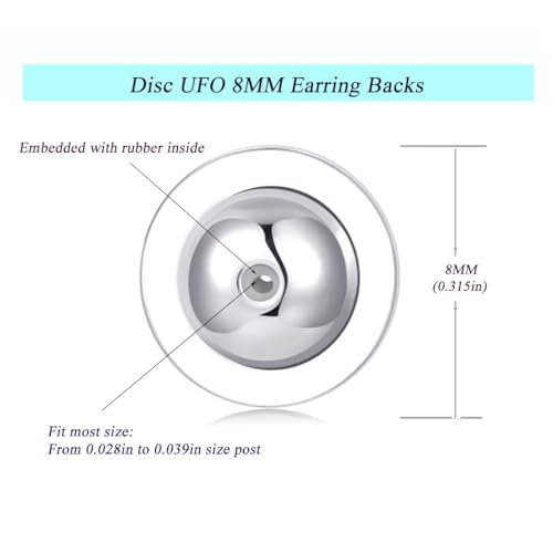 Fomissky-sisa Dics Flat Earring Backs, 6 pcs Locking Earring Backs Replacements, White Gold Plated Earring Backs for Studs, 3 Silver - Dia. 8MM, EB17a