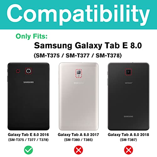 Procase Galaxy Tab E 8.0 Case -Pu Leather Stand Folio Case Cover For Galaxy Tab E 8.0 2016 Sm-T375/ Sm-T377/Sm-T378 Tablet, Multiple Viewing Angles With Document Card Pocket -Black #TOP1