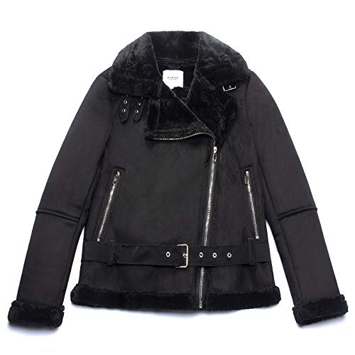 Ramisu Women's Outerwear Faux Suede Leather Jacket Lined In Thick Faux Fur Winter Coat Winter Motorcycle Biker Jacket 8051 S Suede Black #TOP27