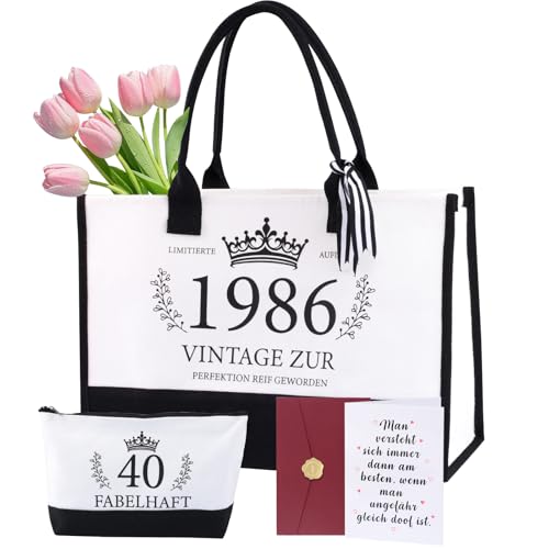 Cadeau 40e anniversaire femme : sac en toile 1986 et trousse de maquillage
