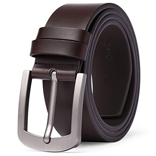 GOIACII Men's Genuine Leather Casual Belt with Single Prong Buckle