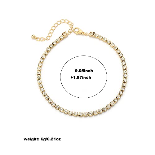Image of Silver Anklets for Women Shiny Tennis Anklet Silver Adjustable Rhinestone Ankle Bracelets Waterproof Beach Anklets Bracelet for Women Foot Jewelry for Summer
