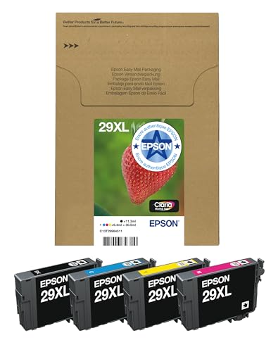 Epson EasyMail Multipack 29XL Fraise, Cartouches d'encre d'origine XL Haute Capacité, 4 couleurs: Noir, Cyan, Magenta, Jaune, Format boite aux lettres, XP-235...