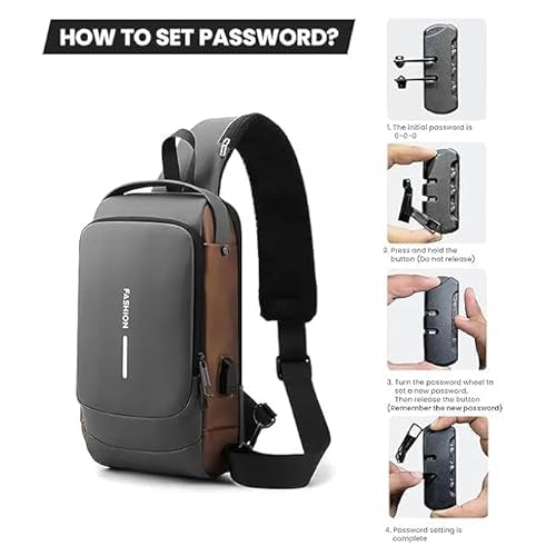 Image of Anti-Theft Cross Body Sling Bag With Password Lock, Waterproof Chest Shoulder Backpack For Mobile, Tablet, Wallet, Passport, Daily Office Outdoor Use
