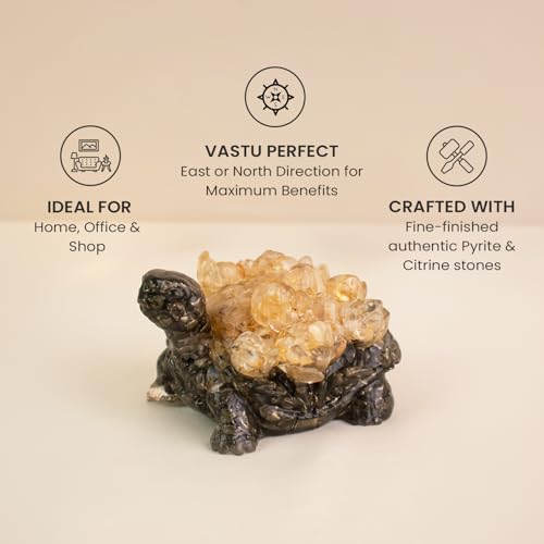 Image of Astrotalk Dhan Labh Tortoise with Pyrite & Citrine | Pyrite Tortoise for Wealth, Prosperity & Financial Growth | Tortoise for Good Luck for Home & Office | Vastu Home Decor | Housewarming Gift