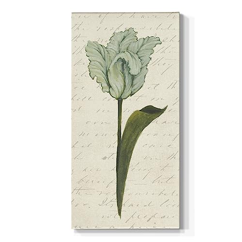 Renditions Gallery Canvas Floral Wall Art for Home Decor White Green Soft Tulip Flower with Stem Abstract Nature Hanging Paintings for Kitchen Hotel Restaurants Walls - 12"X24" LT521