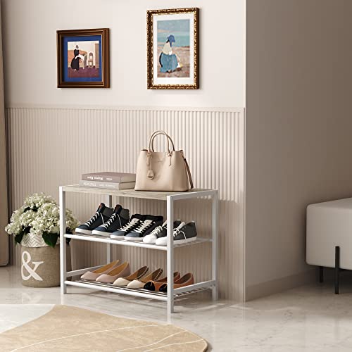 Image of HOMEFORT 3-Tier Shoe Rack, Shoe Storage Shelf, Industrial Shoe Tower, Narrow Shoe Organizer for Closet Entryway, Small Shoe Rack Table with Durable Metal Shelves, White Oak