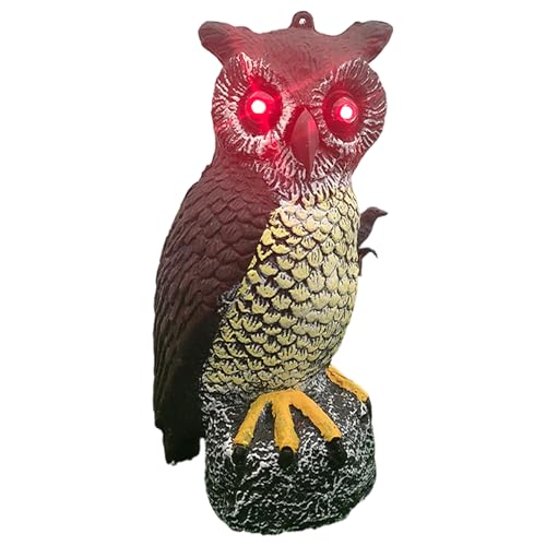 Temeemeg Leurres de Hibou pour effrayer Les Oiseaux, Hibou Solaire réaliste à Suspendre et à Table avec lumière et Son, Statue de Jardin en Plastique...