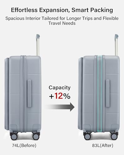 Image of Hanke Hardside Expandable Checked Luggage, 24 Inch Top Opening Trunk Luggages with Spinner Wheels, All-PC Hard Shell Suitcase, Lightweight TSA Checked-Medium(Grey, 83L)