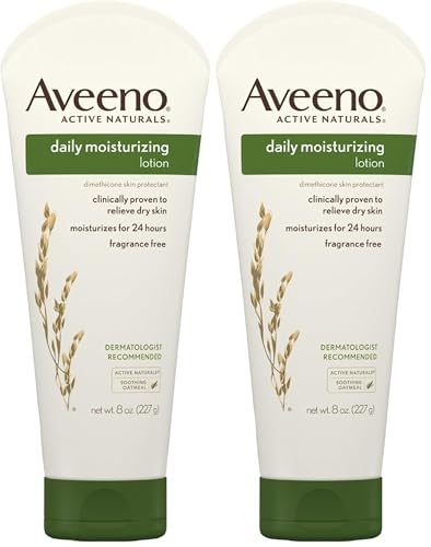 Image of Aveeno Daily Moisturizing Body Lotion with Soothing Prebiotic Oat, Gentle Lotion Nourishes Dry Skin With Moisture, Paraben-, Dye- & Fragrance-Free, Non-Greasy & Non-Comedogenic, 8 fl. oz (Pack of 2)