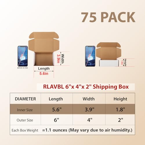 Image of RLAVBL 75 Pack 6x4x2 Small Shipping Boxes, White Corrugated Cardboard Mailer Box for Packing, Mailing, Business