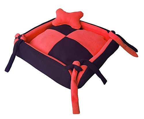 Image of Fluffy's Luxurious Dog /Cat Bed Square Shape Super Soft Foam Reversible Sky Blue & Black (Red, Large)