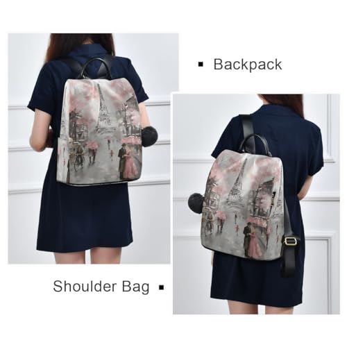 Image of ALAZA Paris Eiffel Tower Couple Pink Floral Backpack Purse with Adjustable Straps