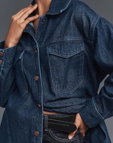 LifeShe Denim Womens Shacket Oversized Jean Jacket Boyfriend Pocket Long Shirt4