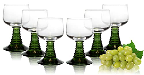 Weinrömer Römerglas KLEIN mit grünem Fuß 0,1L mit Füllmarke  6 Stück