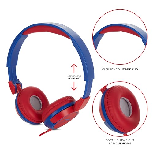 Image of Altec Lansing Kid Safe Wired Headphones, Over Ear Headphones for Kids Ages 3-5, Volume-Limiting Toddler Headphones with Mic, Compact Foldable Kids Headphones with Cord, APA Approved (Blue /Red)