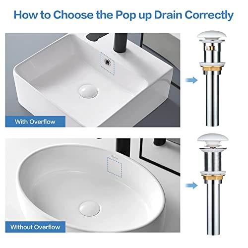 Davivy White Ceramic Pop Up Drain With Overflow,Bathroom Sink Drain,Vanity Sink Drain,Vessel Sink Drain With Overflow,Pop Up Drain Stopper For Bathroom Sink, Fits Standard American Drain Hole #TOP2