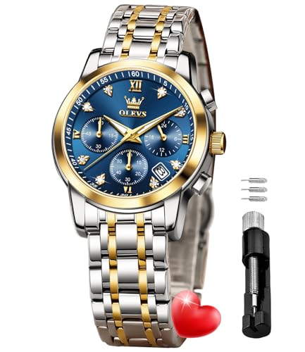 Image of OLEVS Women Watch Stylish Elegant Chronograph Luxury Diamond Analog Quartz Stainless Steel Luminous Date Ladies Wrist Watches for Women