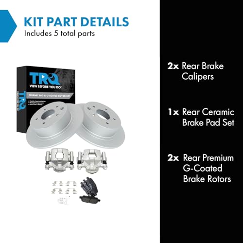 Image of TRQ Rear Brake Pad and Rotor Set Ceramic Coated Rotors Calipers Compatible with 2002-2006 2013-2017 Nissan Altima 2004-2006 Maxima