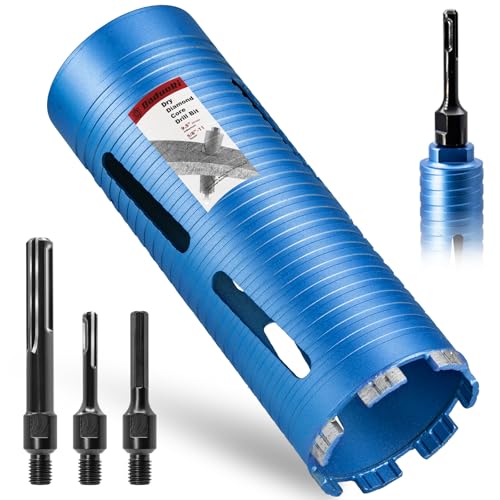 Image of 3 1 /2 inch Dry Core Drill Bit, 5 /8 inch-11 Thread, with 3 Adapters Included: SDS Plus, SDS Max and 1 /2 inch Hex Shank, 9.5 inch Drilling Depth, 3.5 Inch Core Bit for Concrete Masonry Brick Block Stucco