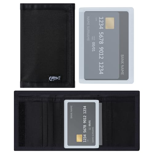Men’s Nylon Trifold Wallet with 6 Page Wallet Insert, Ultra Thin and Security Wallet with ID Window for Card Cash Holder, Modern Fashion Purse Gifts for Teen Boys Men Women -Black