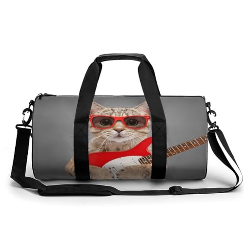 Sac de sport gym chat jouant de la guitare duffel bag voyage 45x23x23cm
