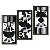 Putuo Decor Set de 3 Cuadros Abstractos Blanco Negro Estilo geométrico, láminas enmarcadas líneas Curvas Minimalistas para salón Dormitorio Oficina recibidor Pasillo