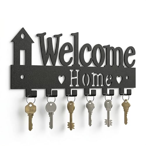Image of Ventuos Metal Wall Mounted Key Holder with 6 Hooks, Welcome Home Design, Key Organizer for Home Office Bedroom Entryway