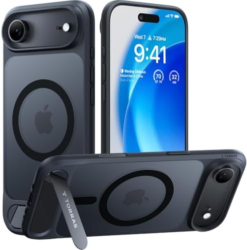 TORRAS Ostand L1 Hülle für iPhone Air für MagSafe, Matt Schwarz | Flügelständer・19N starke Magnetkraft・3,66m Militärschutz・stoßdämpfend・fingerabdruckfest・rutschfest・kratzfest・langl