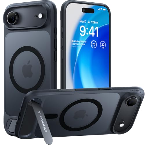 TORRAS Ostand L1 für iPhone Air Hülle mit Flügelständer Kompatibel mit MagSafe-Zubehör 3,66m Zertifizierte Militärschutz Stoßfest 19N Magnetkraft Case für iPhone Air Handyhülle Matt Schwarz