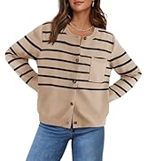 ZESICA Women's Striped Cardigan Sweater 2024 Fall Long Sleeve Open Front Button Down Knit Outerwe...