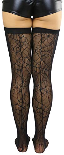 Image of ToBeInStyle Women's Spiderweb & Crawling Spider Print Hosiery Tights & Thigh High Stockings