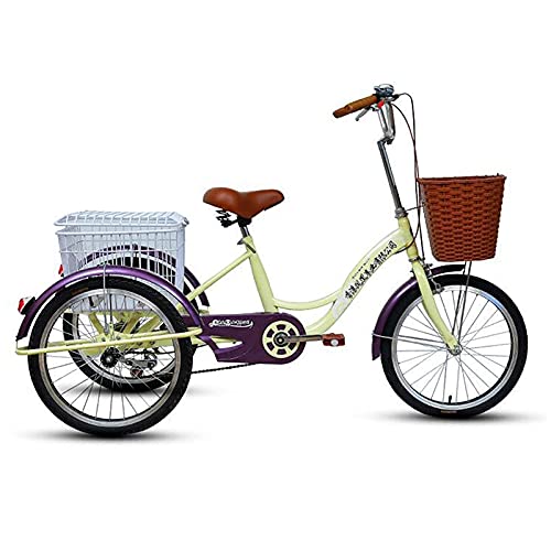 Triciclo para adultos con asiento ajustable, pedales y tres ruedas de 20 pulgadas para hombres y mujeres, bicicleta playera completa con canasto, luces y timbre miniatura 1