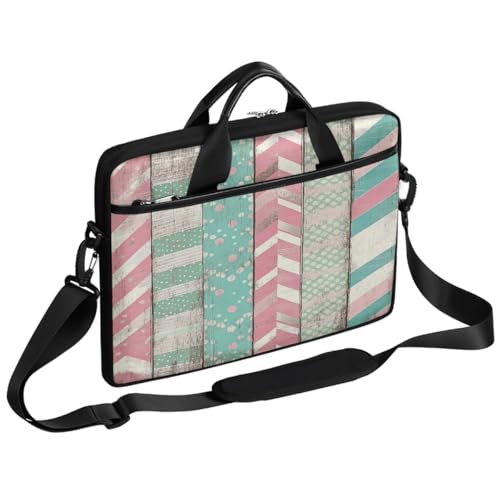 Funda para laptop de 15 pulgadas con diseño geométrico y patrón de tablero de madera, maletín delgado para hombres y mujeres, con correa ajustable para hombro, ideal para oficina, trabajo y viajes