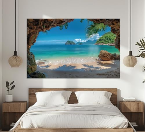 TONGYINLI Cuadro de playa tropical sobre lienzo, arte mural de olas marinas sobre lienzo, decoración de pared para dormitorio, pósteres y láminas de playa oceánica (70x100cm/marco interno)