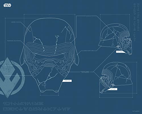 Komar Wall Picture Star Wars EP9 Blueprint Kylo Helmet Children's Room Decoration Art Print Without Frame Available in 3 Sizes