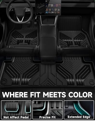 Image of Premium Color TPE Floor Mats 6-PCS for Tesla Model Y Juniper 2025 2026 |Carbon Fiber Wing Design | Car Mat Full Set Front & Rear | All-Weather Protection, Pet & Child-Friendly Accessories