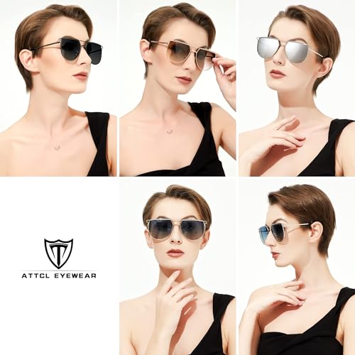 ATTCL Polarized Pilot Sunglasses for Women Large Metal Frame UV400 Protection Sunnies2