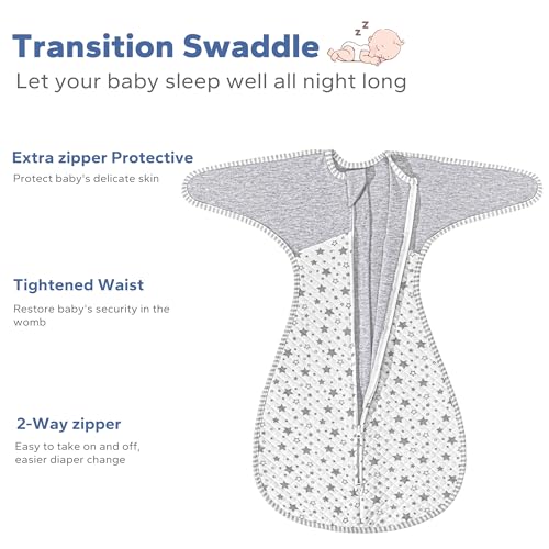 Zigjoy SD4306 Shark-Fin Transition Swaddle - 1.0 Tog Quilted Sleep Sack Soft Cotton Transitional Swaddle Baby Wearable Blanket thumb #3