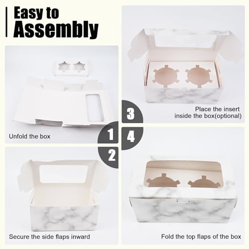 14Stks Weiße Karton Cupcake Transportbox, Stabile Konstruktion 2 Löchern Cupcake Boxen, Bäckerei Boxen mit Sichtfenster und Verstellbarem Einsatz 24 Aufklebern 2 Bandrollen für Gebäck Kekse Dessert