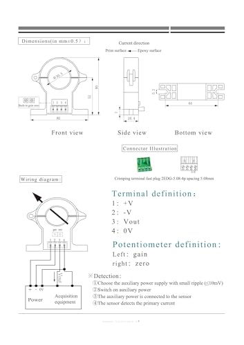 Capteur de courant sortie ±4V Hall HST30 à structure ouvrante pour câble 600A - 4
