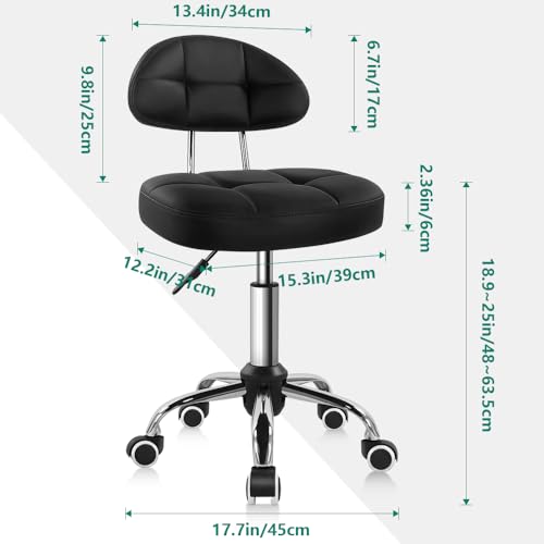 Image of BFTOU Black Square Minimalist Swivel Stool with Wheel for Work SPA Shop Massage Height-Adjustable and Cost-Effective Rolling Stool Chair with Back