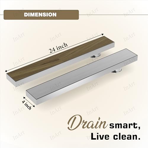 Image of InArt Dual Insert 304 Stainless Steel Invisible Shower Drain Channel (24x4 Inches) | Waste Water Floor Drain Jali for 13mm Tile with Trap - 5 Year Warranty